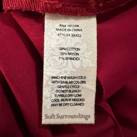 Soft Surroundings Cranberry Red Cotton Stretch Pull On Pants - Style 2AX22n Sz M - Picture 4 of 6